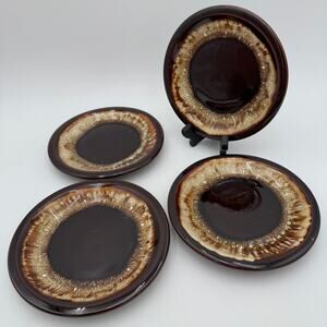 Vintage Salad Plates in Gourmet Brown Drip Glaze by Pfaltzgraff 6 7/8"